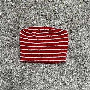 Red White Cropped Striped Tube Top